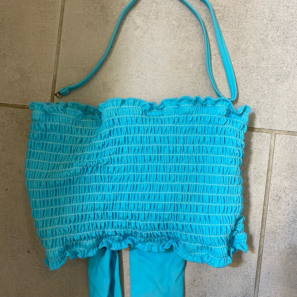 Blue removable strap swimsuit bikini top with bow (xl)
